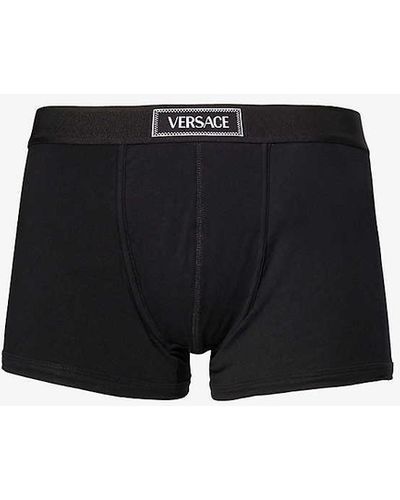 Versace Logo-waistband Stretch-cotton Trunks X - Black