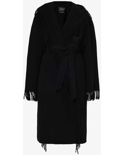Balenciaga Fringe Belt-loop Relaxed-fit Wool Coat - Black