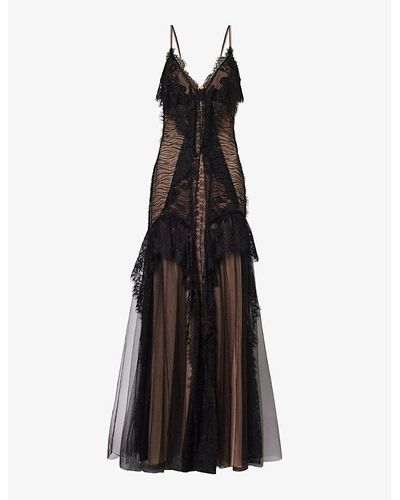 Alberta Ferretti Floral-patterned Slim-fit Lace Maxi Dress - Black