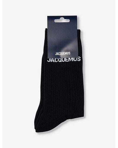 Jacquemus Logo-embroidered Cotton-blend Ankle Socks - Blue
