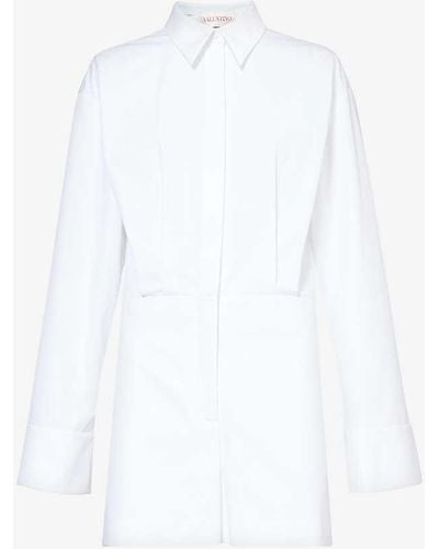 Valentino Garavani Collared Pleated Cotton Playsuit - White