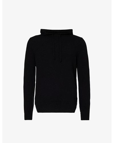 7 For All Mankind Brand-patch Ribbed-trim Cashmere Hoody X - Black