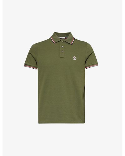 Moncler Brand-patch Split-hem Cotton-piqué Polo Shirt - Green