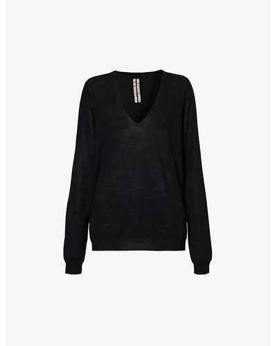 Rick Owens V-neck Relaxed-fit Wool-knit Sweater - Black