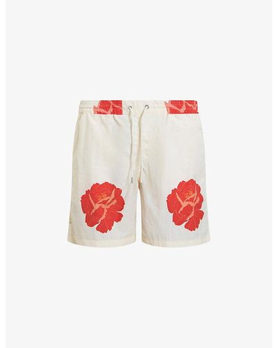 AllSaints Rose Graphic-print Relaxed-fit Woven Swim Short - Red