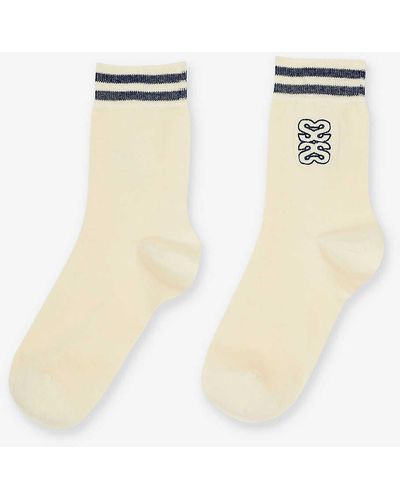 Sandro Logo-embroidered Ribbed Stretch-cotton Socks - Natural