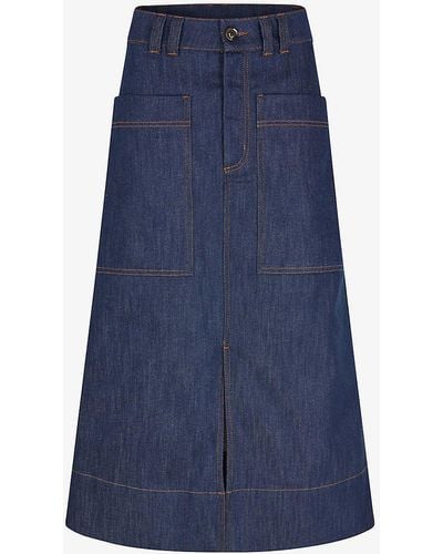 Soeur Volos Pocket-embellished Stretch-denim Maxi Skirt - Blue