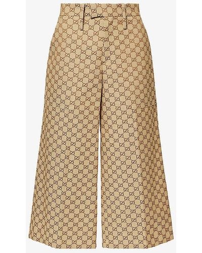Gucci gg Canvas Wide-leg Cropped Cotton Trousers - Natural