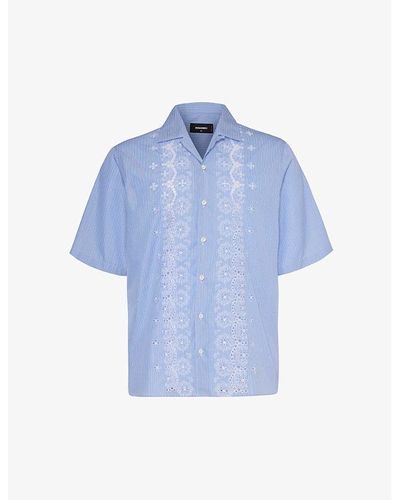 DSquared² Sunset Floral-embroidered Cotton-blend Shirt - Blue