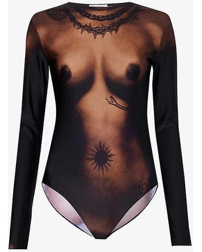 Jean Paul Gaultier Trompe L'oeil Slim-fit Stretch-mesh Bodysuit - Black
