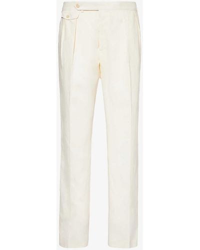 Polo Ralph Lauren Pleated Straight-leg Slim-fit Linen Trousers - White