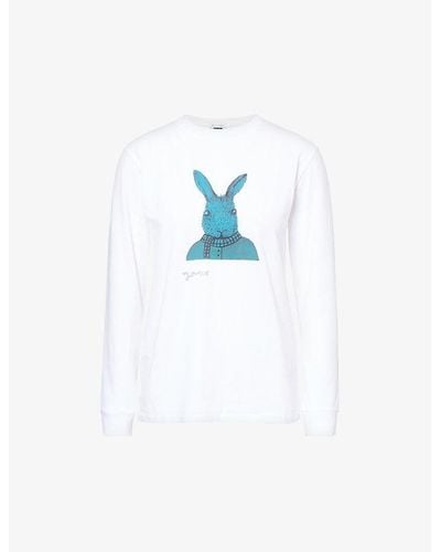 Bella Freud Mythological Bunny Graphic-print Organic-cotton T-shirt - Blue