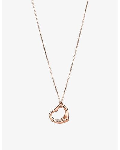 Tiffany & Co. Elsa Peretti Open Heart Pendant 18ct Rose-gold And 0.02ct Diamond Necklace - White