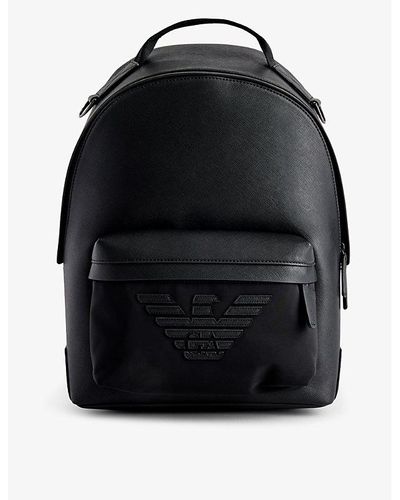 Emporio Armani Logo-patch Faux-leather Backpack - Black