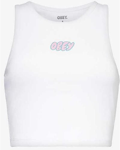 Obey Bubble Logo-print Cotton-jersey Top - White