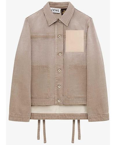 Loewe X Paula's Ibiza Anagram-patch Asymmetric-front Relaxed-fit Denim Workwear Jacket - Natural