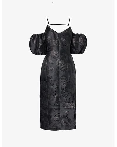 Stine Goya Ditta Metallic- Recycled Polyester-blend Midi Dress - Black