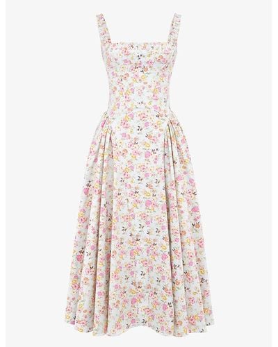 House Of Cb Dorothy Floral-print Stretch-cotton Midi Dress - Pink