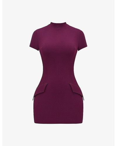 House Of Cb Alia Flap-pocket Stretch-woven Mini Dress - Purple