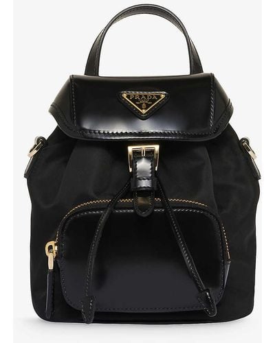 Prada Re-nylon Small Recycled-nylon And Leather Backpack - Black