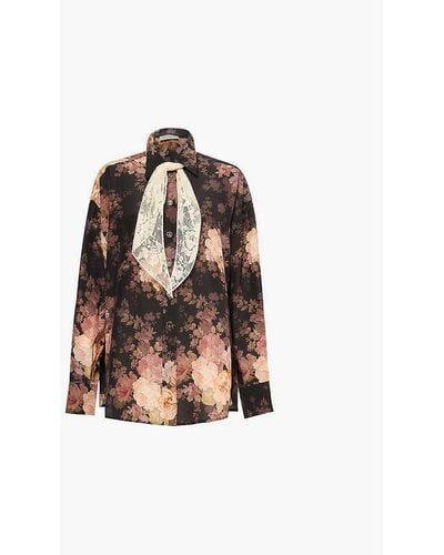 Zimmermann Lace-scarf Relaxed-fit Silk Shirt - Multicolour