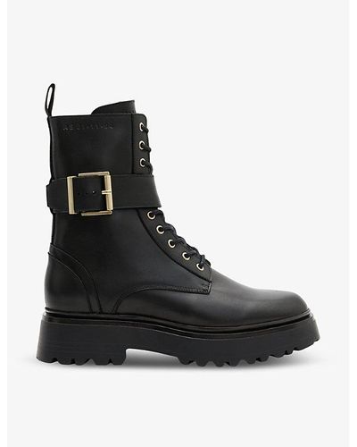 AllSaints Onyx Buckle-embellished Leather Boots - Black