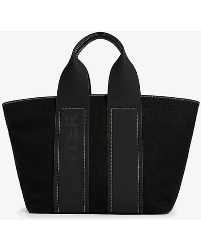 HUNTER Contrast-stitch Cotton-canvas Tote Bag - Black