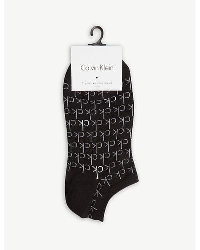 Calvin Klein Logo Print Cotton-blend Sneaker Socks Set Of Two - White