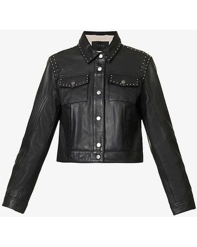IKKS Cropped Studded Leather Jacket - Black