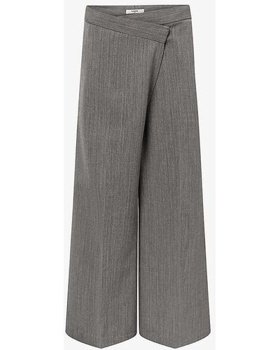 Lovechild 1979 Tabitha Asymmetric-waistband Straight-leg Mid-rise Stretch Woven Trousers - Grey