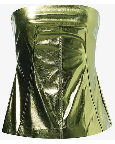 Amy Lynn Metallic Bandeau Faux-leather Corset Top - Green