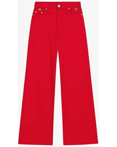 Maje Clover-embellished Wide-leg High-rise Stretch-denim Jeans - Red