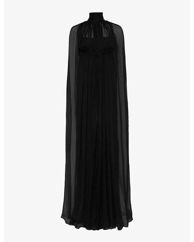 Alberta Ferretti High-neck Cape-overlay Crepe Maxi Dress - Black