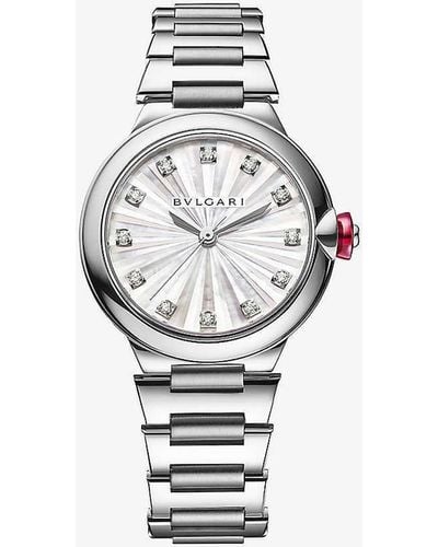 BVLGARI Re00006 Lvcea Stainless-steel And 0.22ct Diamond Automatic Watch - White