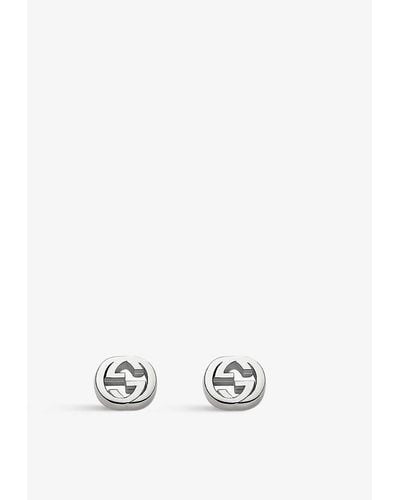 Gucci Interlocking G Sterling Stud Earrings - White