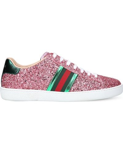 Gucci New Ace Striped Glitter Sneakers - Pink