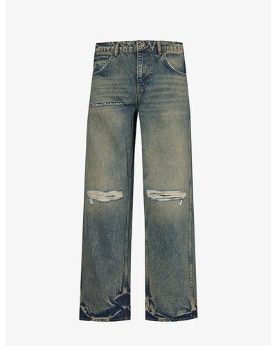 Represent R3 Distressed Wide-leg Jeans - Gray