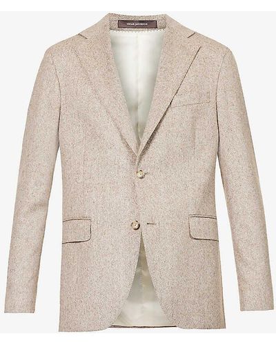 Oscar Jacobson Ego Herringbone-weave Regular-fit Wool-blend Jacket - Natural
