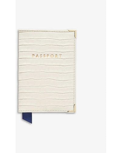 Aspinal of London Brand-debossed Leather Passport Cover - White