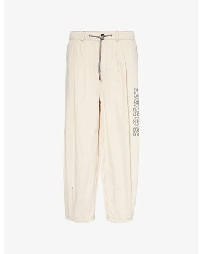 Honor The Gift Twill Brand-embroidered Wide-leg Denim Pants - Natural