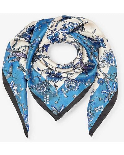 Weekend by Maxmara Patterned Square Silk Scarf - Blue