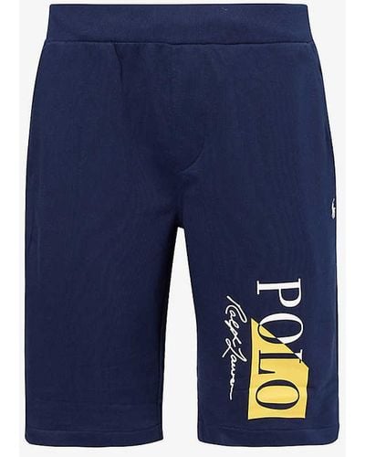 Polo Ralph Lauren Logo Text-print Cotton-blend Jersey Short - Blue