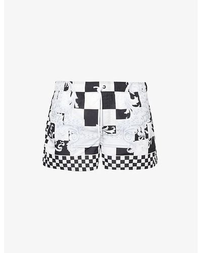 Versace Check-patterned Low-rise Swim Shorts X - White