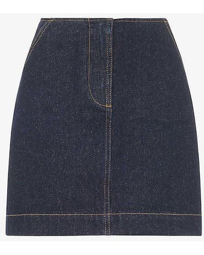 Whistles Contrast-stitch High-rise Denim Mini Skirt - Blue