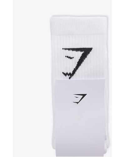 GYMSHARK Branded Pack Of Three Cotton-blend Socks - White
