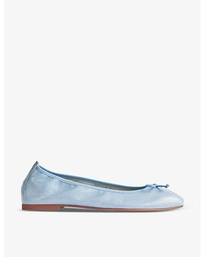 LK Bennett Trilly Bow-embellished Flat Patent-leather Ballet Flats - Blue