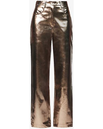 Amy Lynn Lupe Metallic High-rise Straight-leg Faux-leather Trousers - Grey