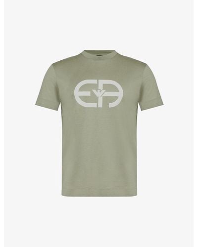 Emporio Armani Logo-print Relaxed-fit Woven-blend T-shirt - Green
