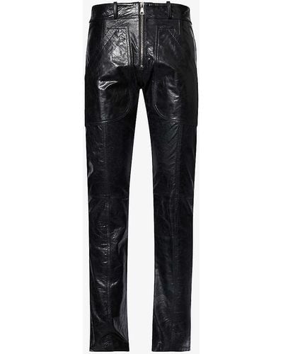 Cole Buxton Stacked Straight-leg Leather Carpenter Trousers - Black
