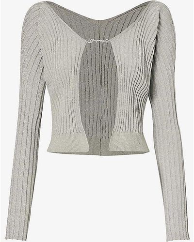 Jacquemus Pralu Chain-embellished Open-front Stretch-knit Cardigan - Grey